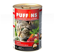 Puffins 415г конс. Влажный корм для взрослых кошек Говядина (желе)
